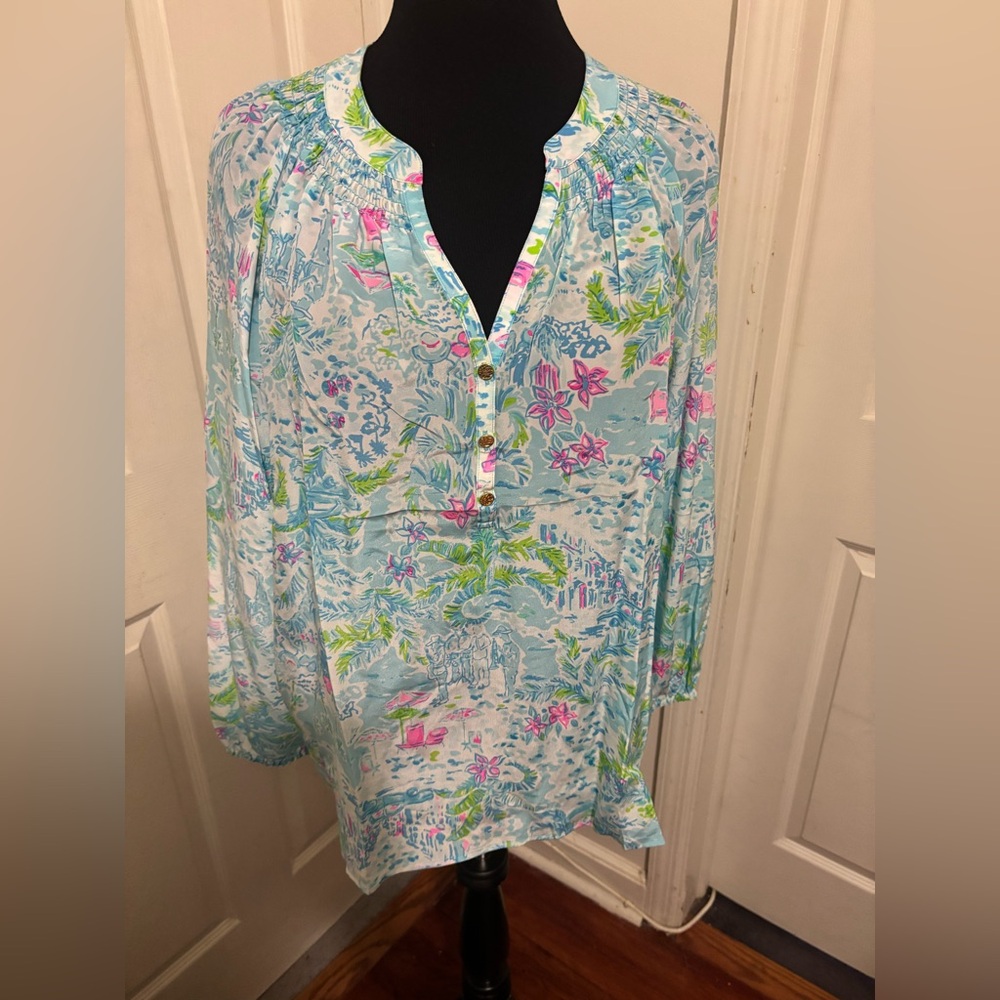 Lilly Pulitzer Elsa top what a lovely place print Mulit  size XL NWT